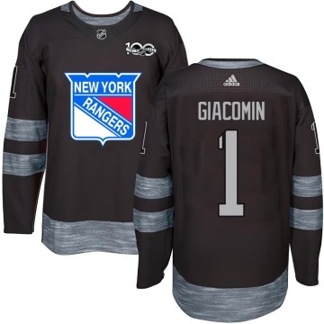 New York Rangers Youth Eddie Giacomin Authentic Black 1917-2017 100th Anniversary NHL Jersey