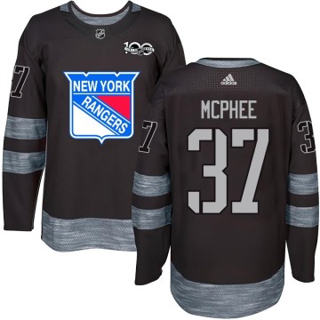 New York Rangers Youth George Mcphee Authentic Black 1917-2017 100th Anniversary NHL Jersey