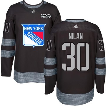 New York Rangers Youth Chris Nilan Authentic Black 1917-2017 100th Anniversary NHL Jersey