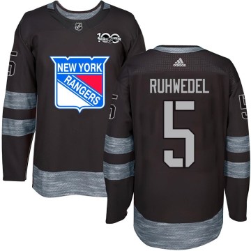 New York Rangers Youth Chad Ruhwedel Authentic Black 1917-2017 100th Anniversary NHL Jersey