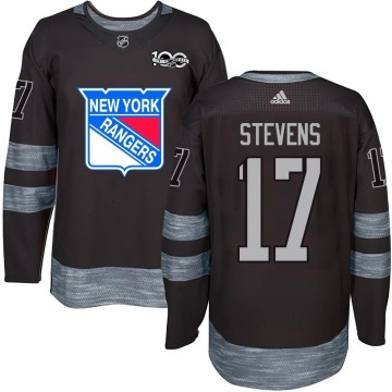 New York Rangers Youth Kevin Stevens Authentic Black 1917-2017 100th Anniversary NHL Jersey