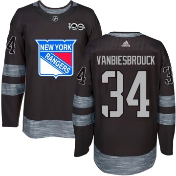 New York Rangers Youth John Vanbiesbrouck Authentic Black 1917-2017 100th Anniversary NHL Jersey