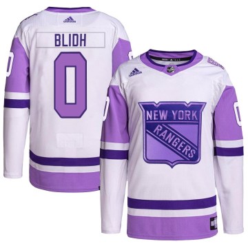 Adidas New York Rangers Youth Anton Blidh Authentic White/Purple Hockey Fights Cancer Primegreen NHL Jersey
