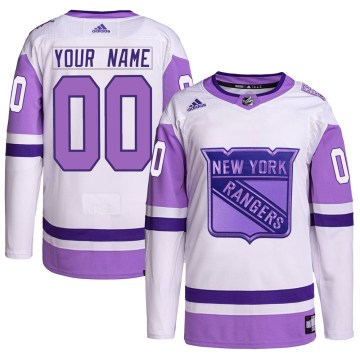 Adidas New York Rangers Youth Custom Authentic White/Purple Custom Hockey Fights Cancer Primegreen NHL Jersey