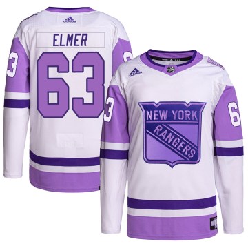 Adidas New York Rangers Youth Jake Elmer Authentic White/Purple Hockey Fights Cancer Primegreen NHL Jersey