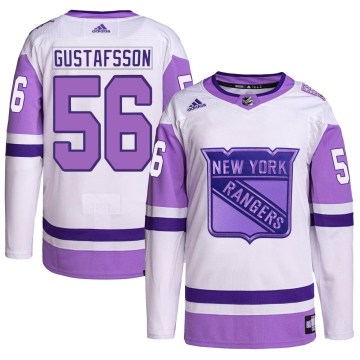 Adidas New York Rangers Youth Erik Gustafsson Authentic White/Purple Hockey Fights Cancer Primegreen NHL Jersey