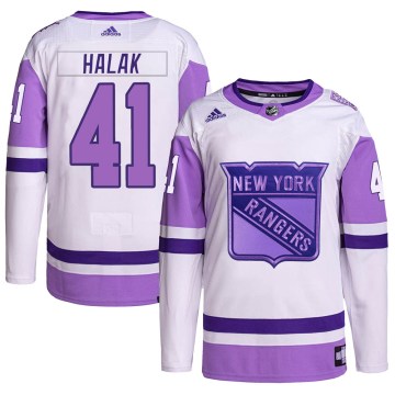 Adidas New York Rangers Youth Jaroslav Halak Authentic White/Purple Hockey Fights Cancer Primegreen NHL Jersey