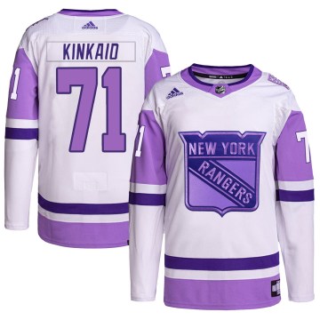Adidas New York Rangers Youth Keith Kinkaid Authentic White/Purple Hockey Fights Cancer Primegreen NHL Jersey