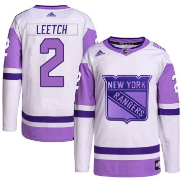 Adidas New York Rangers Youth Brian Leetch Authentic White/Purple Hockey Fights Cancer Primegreen NHL Jersey