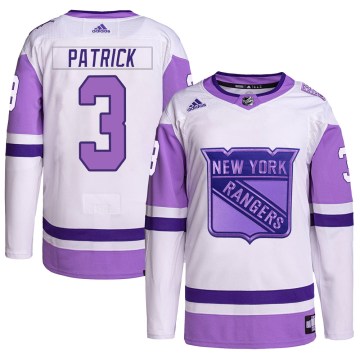 Adidas New York Rangers Youth James Patrick Authentic White/Purple Hockey Fights Cancer Primegreen NHL Jersey