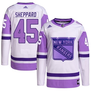 Adidas New York Rangers Youth James Sheppard Authentic White/Purple Hockey Fights Cancer Primegreen NHL Jersey