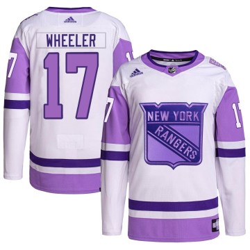 Adidas New York Rangers Youth Blake Wheeler Authentic White/Purple Hockey Fights Cancer Primegreen NHL Jersey