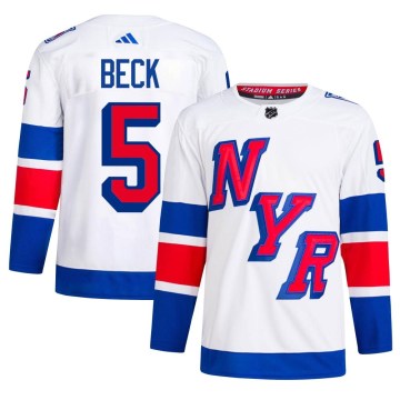 Adidas New York Rangers Men's Barry Beck Authentic White 2024 Stadium Series Primegreen NHL Jersey