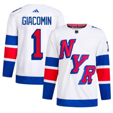 Adidas New York Rangers Men's Eddie Giacomin Authentic White 2024 Stadium Series Primegreen NHL Jersey