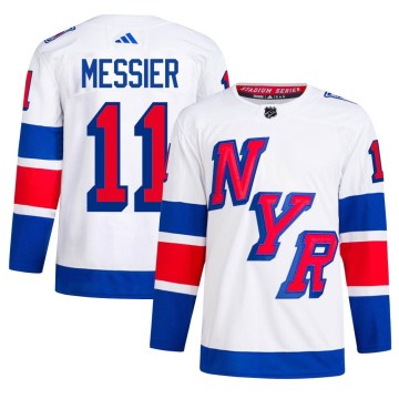 Adidas New York Rangers Men's Mark Messier Authentic White 2024 Stadium Series Primegreen NHL Jersey