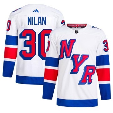 Adidas New York Rangers Men's Chris Nilan Authentic White 2024 Stadium Series Primegreen NHL Jersey