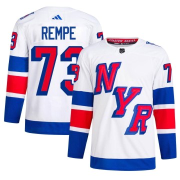 Adidas New York Rangers Men's Matt Rempe Authentic White 2024 Stadium Series Primegreen NHL Jersey