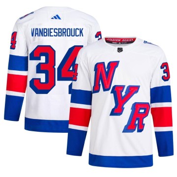 Adidas New York Rangers Men's John Vanbiesbrouck Authentic White 2024 Stadium Series Primegreen NHL Jersey