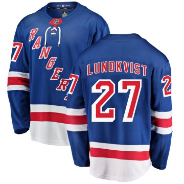 Fanatics Branded New York Rangers Men's Nils Lundkvist Breakaway Blue Home NHL Jersey
