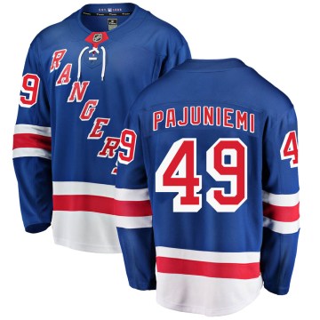Fanatics Branded New York Rangers Men's Lauri Pajuniemi Breakaway Blue Home NHL Jersey