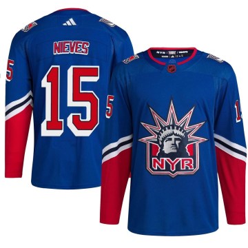 Adidas New York Rangers Men's Boo Nieves Authentic Royal Reverse Retro 2.0 NHL Jersey