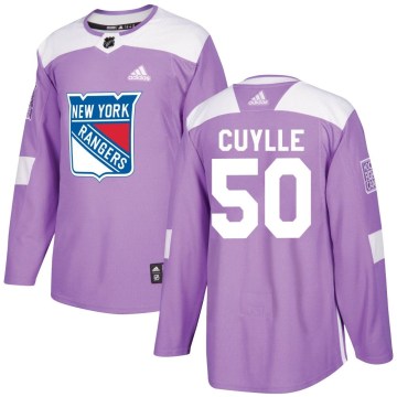 Adidas New York Rangers Men's Will Cuylle Authentic Purple Fights Cancer Practice NHL Jersey