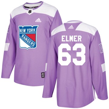 Adidas New York Rangers Men's Jake Elmer Authentic Purple Fights Cancer Practice NHL Jersey