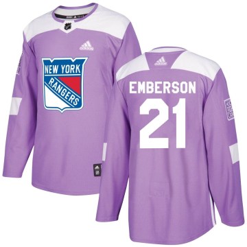 Adidas New York Rangers Men's Ty Emberson Authentic Purple Fights Cancer Practice NHL Jersey