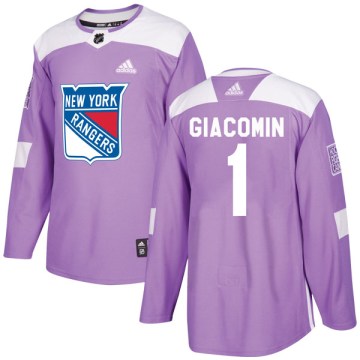 Adidas New York Rangers Men's Eddie Giacomin Authentic Purple Fights Cancer Practice NHL Jersey