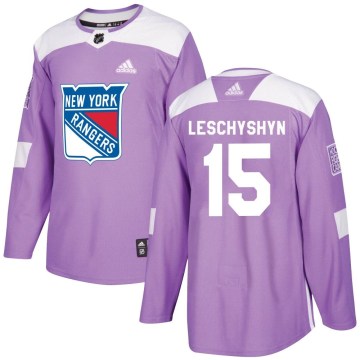 Adidas New York Rangers Men's Jake Leschyshyn Authentic Purple Fights Cancer Practice NHL Jersey