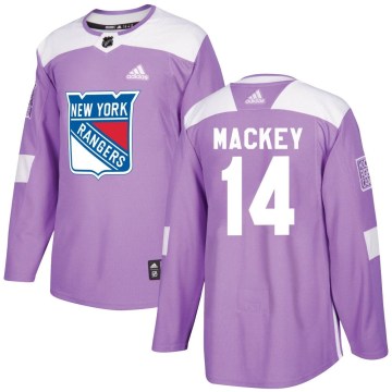 Adidas New York Rangers Men's Connor Mackey Authentic Purple Fights Cancer Practice NHL Jersey
