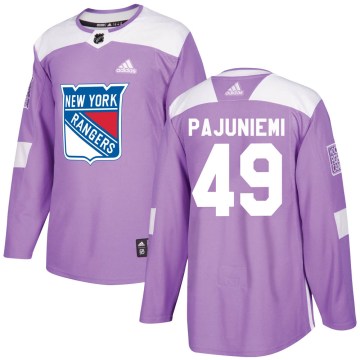 Adidas New York Rangers Men's Lauri Pajuniemi Authentic Purple Fights Cancer Practice NHL Jersey