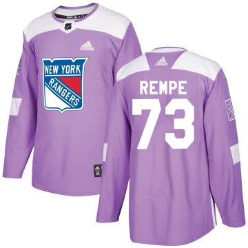 Adidas New York Rangers Men's Matt Rempe Authentic Purple Fights Cancer Practice NHL Jersey