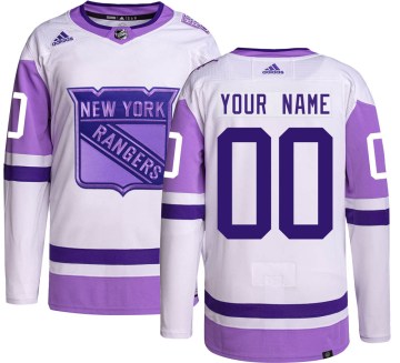 Adidas New York Rangers Men's Custom Authentic Custom Hockey Fights Cancer NHL Jersey