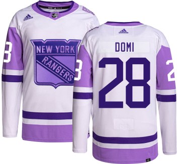 Adidas New York Rangers Men's Tie Domi Authentic Hockey Fights Cancer NHL Jersey
