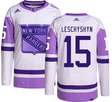 Adidas New York Rangers Men's Jake Leschyshyn Authentic Hockey Fights Cancer NHL Jersey