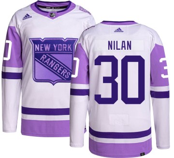 Adidas New York Rangers Men's Chris Nilan Authentic Hockey Fights Cancer NHL Jersey