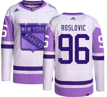 Adidas New York Rangers Men's Jack Roslovic Authentic Hockey Fights Cancer NHL Jersey