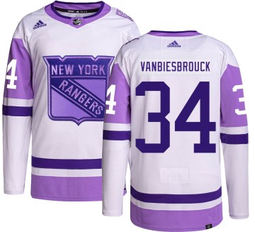 Adidas New York Rangers Men's John Vanbiesbrouck Authentic Hockey Fights Cancer NHL Jersey