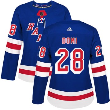 Adidas New York Rangers Women's Tie Domi Authentic Royal Blue Home NHL Jersey