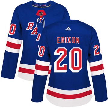 Adidas New York Rangers Women's Jan Erixon Authentic Royal Blue Home NHL Jersey