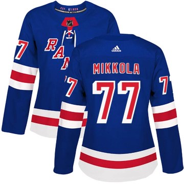 Adidas New York Rangers Women's Niko Mikkola Authentic Royal Blue Home NHL Jersey