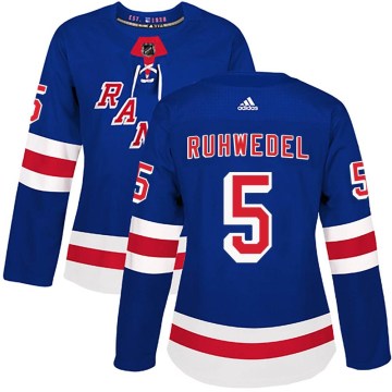 Adidas New York Rangers Women's Chad Ruhwedel Authentic Royal Blue Home NHL Jersey