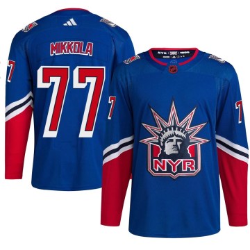 Adidas New York Rangers Youth Niko Mikkola Authentic Royal Reverse Retro 2.0 NHL Jersey