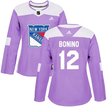Adidas New York Rangers Women's Nick Bonino Authentic Purple Fights Cancer Practice NHL Jersey