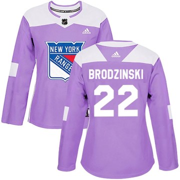 Adidas New York Rangers Women's Jonny Brodzinski Authentic Purple Fights Cancer Practice NHL Jersey