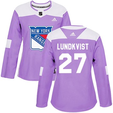 Adidas New York Rangers Women's Nils Lundkvist Authentic Purple Fights Cancer Practice NHL Jersey