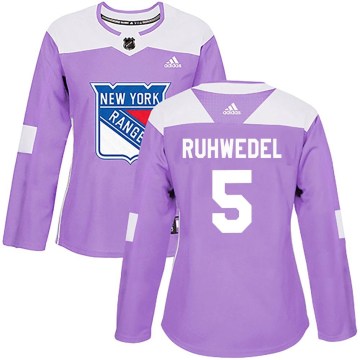 Adidas New York Rangers Women's Chad Ruhwedel Authentic Purple Fights Cancer Practice NHL Jersey