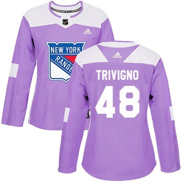Adidas New York Rangers Women's Bobby Trivigno Authentic Purple Fights Cancer Practice NHL Jersey