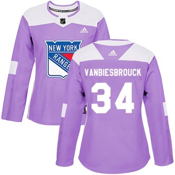 Adidas New York Rangers Women's John Vanbiesbrouck Authentic Purple Fights Cancer Practice NHL Jersey
